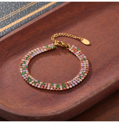 Damen-Kettenarmband mit Zirkonia und Regenbogenkristall