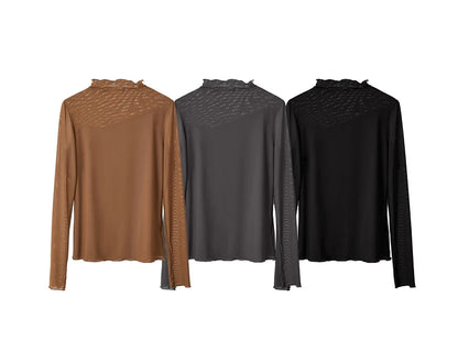 Damen Mesh-T-Shirt im minimalistischen Design mit halbhohem Ausschnitt