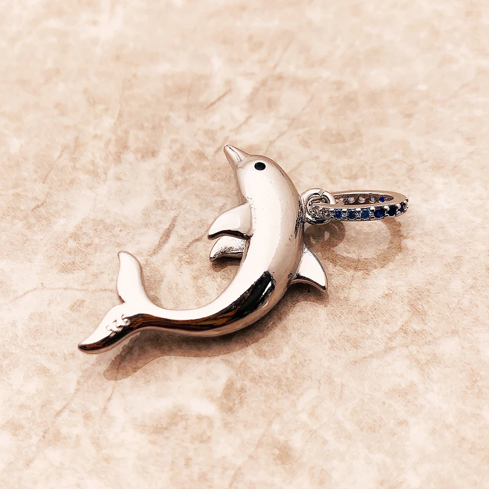 Damen-Charm-Anhaenger Delfin blau aus Sterlingsilber