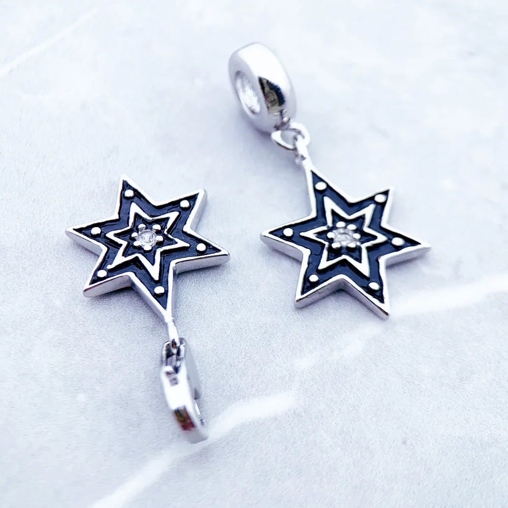 Damen-Charm-Anhänger schwarzer Stern Vintage II aus Sterlingsilber