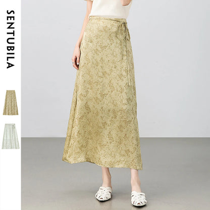 Damen Midi Rock im chinesischen Stil mit eleganter Schnürung und Schlitz