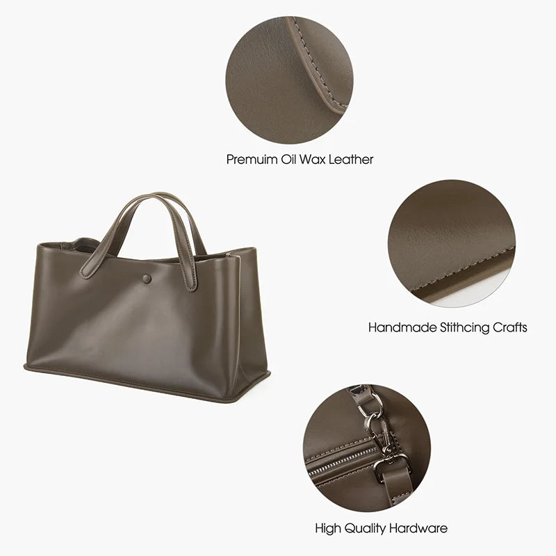 Spaltleder Handtasche | Große Kapazität Top-Handle