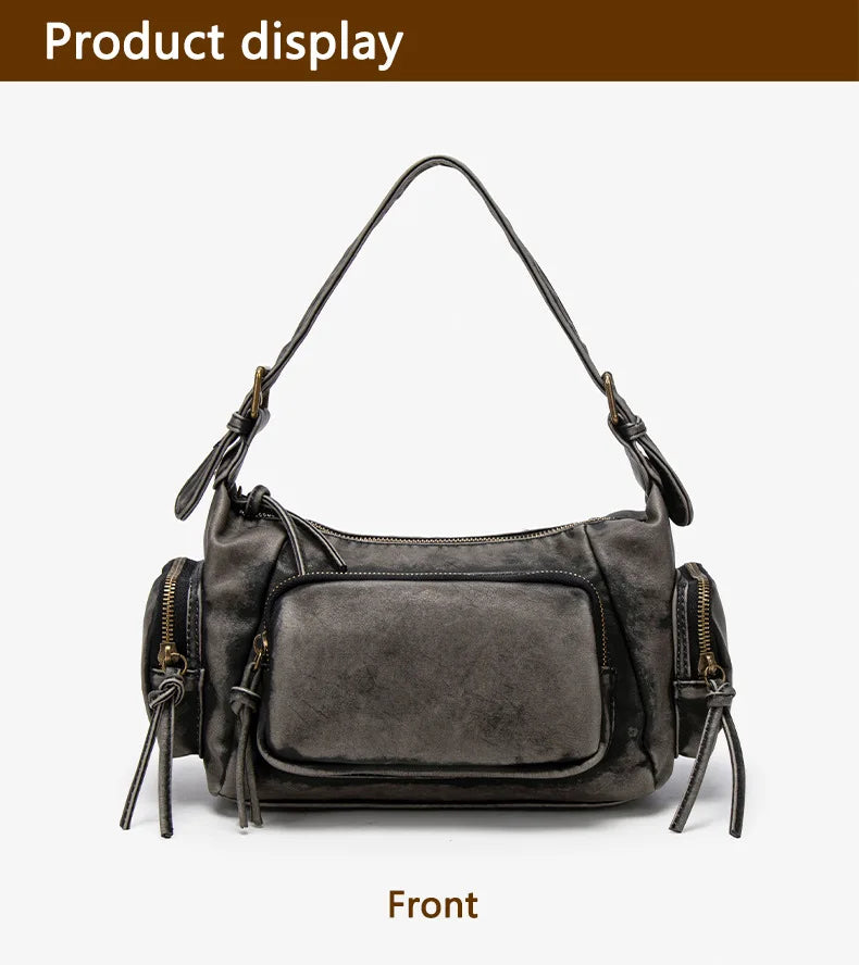 Damen-Hobo-Tasche aus Leder im Vintage-Look mit Mehrfach-Fächern und Tassel-Reißverschluss Alltagsbegleiter