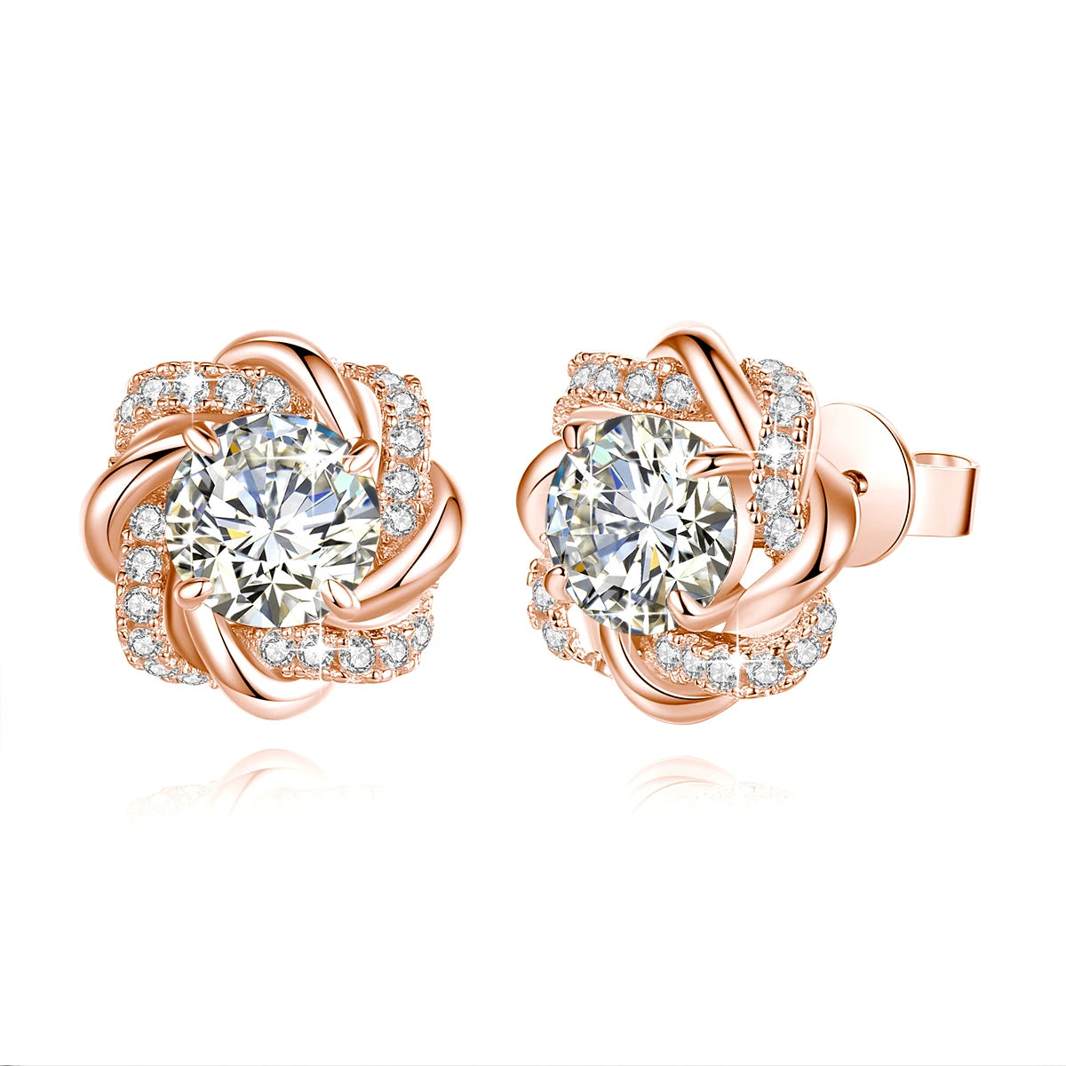 Damen-Moissanit-Ohrringe mit Zertifikat, 2 Karat Rosegold, Davidstern-Design, Luxusschmuck