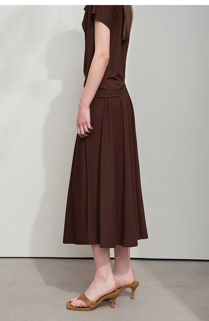 Damen T-Shirt-Rock Set mit solidem Swing-Kragen für den Sommer