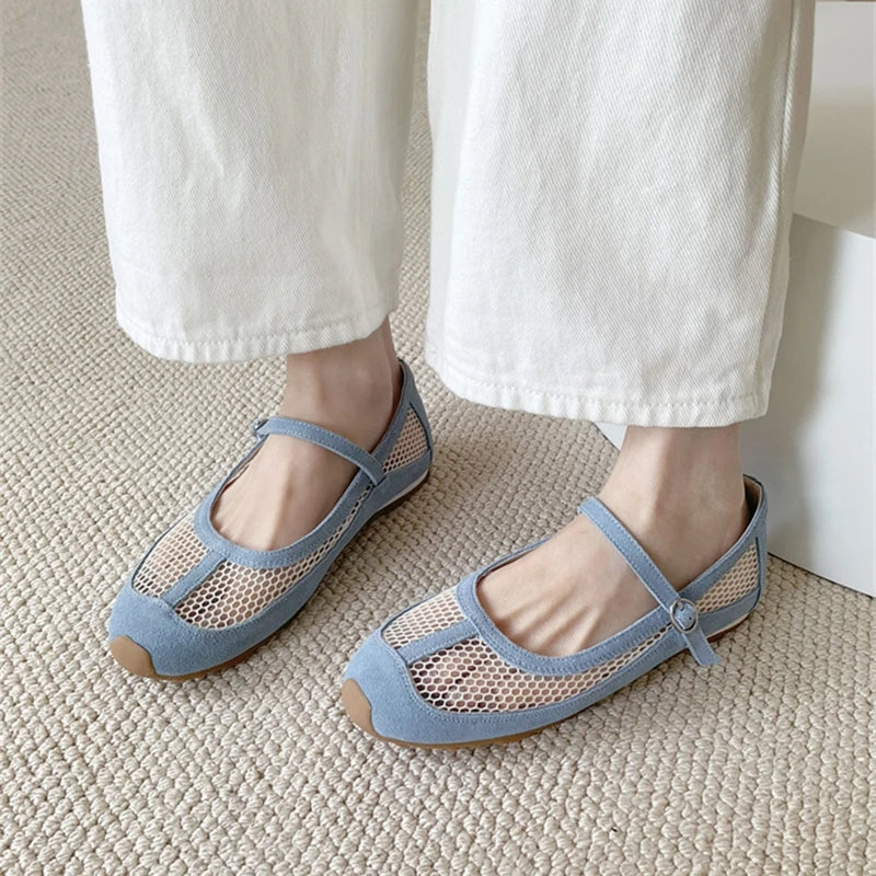 AIYUQI Damensandalen 2025, neue Mesh-atmungsaktive, rutschfeste Mary Jane-Damenschuhe, große flache Fischerschuhe für Damen