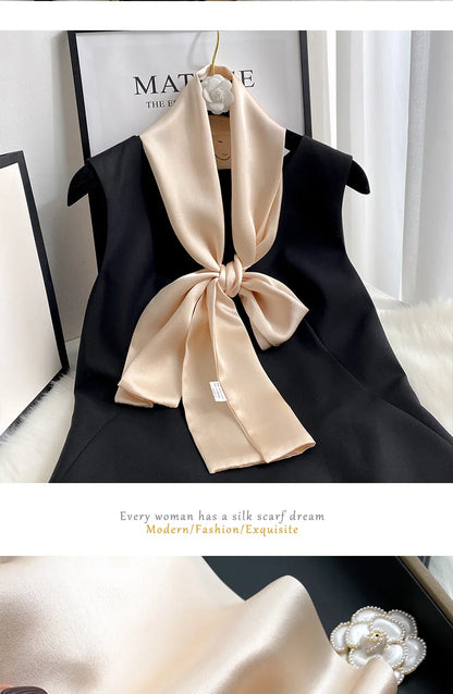 Damen Seidenschal dünn Taschenband Foulard Haarband Stirnband bedruckt B