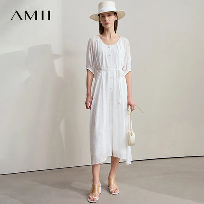 Edles Damen Kleid Mit Gürtel Und Perlendetails Aus Chiffon