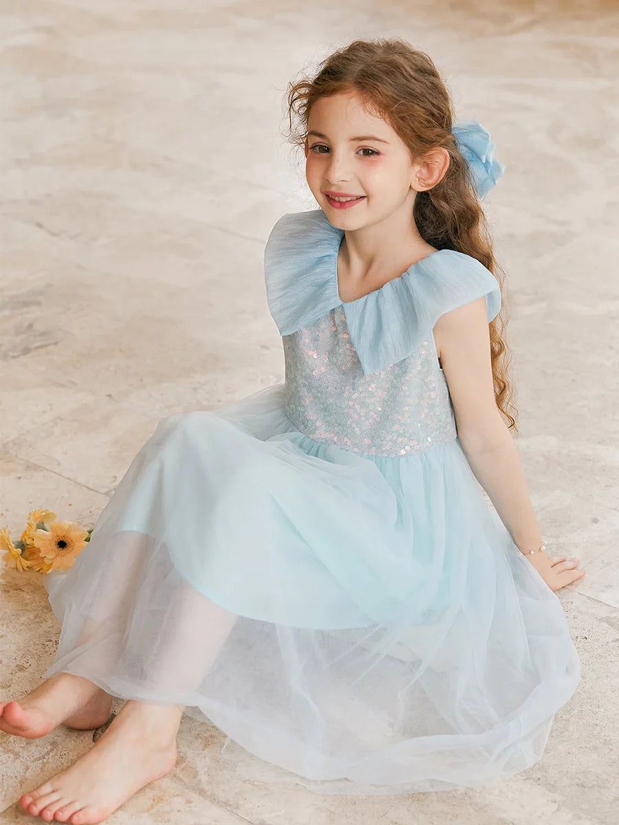 Sommerkleid für Mädchen aus Farbverlauf-Gaze mit Pailletten – Prinzessinnenkleid für Geburtstagsfeier oder Hochzeit als Blumenmädchen