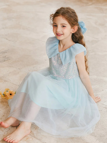 Sommerkleid für Mädchen aus Farbverlauf-Gaze mit Pailletten – Prinzessinnenkleid für Geburtstagsfeier oder Hochzeit als Blumenmädchen