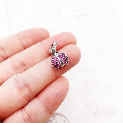 Damen-Charm-Anhänger Marienkäfer rosa süß Frühling aus Sterlingsilber