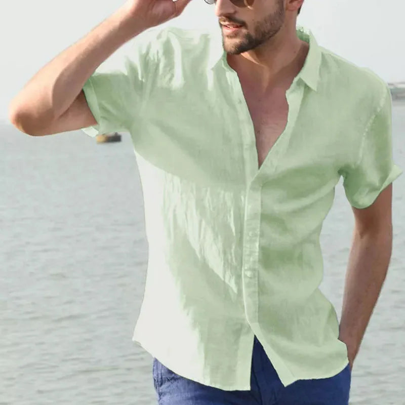 Langes Herrenhemd mit britischem Stil, vertikalen Streifen und schmaler Passform – ideal für den lässigen Look.
