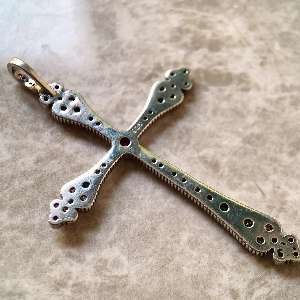 Damen-Charm-Anhänger Kreuz und Krone majestätisch aus Sterlingsilber