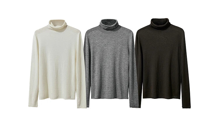 Damen-Rollkragenpullover 100 % Wolle gerade einfarbig Herbst-Winter