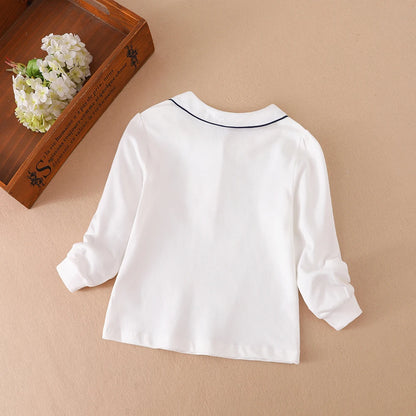 Mädchen-Shirt 2025, neues Kinder-Baby, niedliches Langarm-Top, junge Mädchen, Baumwolle, Stickerei-Shirt