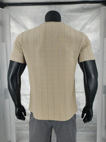 Herren-Casual-Poloshirt mit V-Ausschnitt, Brusttasche und Knopfleiste – vielseitiges, einfarbiges Business-T-Shirt