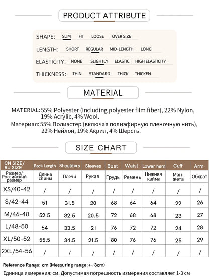 Produktattribute und Größenchart für Damenpullover: Material, Elastizität, Maße