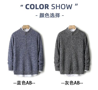 2025 Herbst und Winter Pullover aus reiner Wolle für Herren, neue Strickjacke mit Reißverschluss, Mantel, halb Stehkragen, lockeres Freizeithemd, AB-Farbstrickwaren