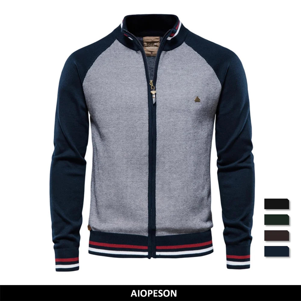 Zweifarbige Herren-Strickjacke mit Reißverschluss, dunkelblau und hellgrau
