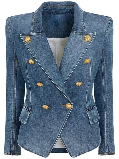 Damen-Blazer Set Jeansjacke Minirock doppelreihig Löwenknopf