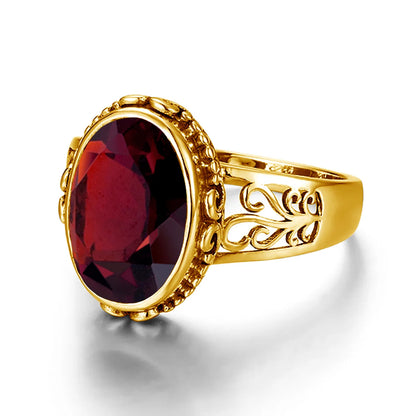 Damen-Ring aus Gold mit ovalem Granatstein 10x14 mm handgefertigtes Schmuckstück im markantem Design