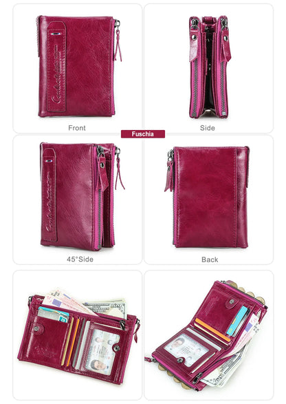 Damen Echtleder Geldbörse Bifold Luxus Retro Fotofächer Kartenhalter Reise Geschenk