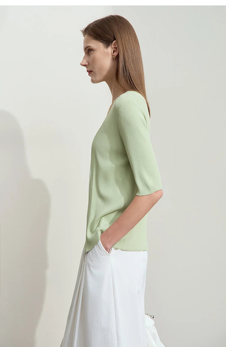 Damen V-Ausschnitt Strickjacke Slim Reißverschluss Viskose Herbst
