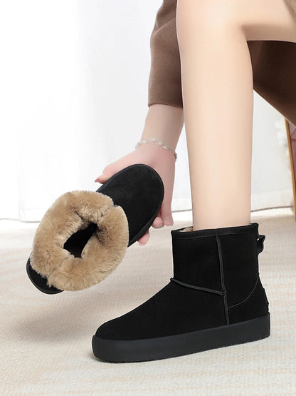 Damen Schnee Stiefel aus echtem Leder mit warmem Wollfutter