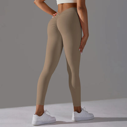 Nahtlose Leggings Kakaobraun, hohe Taille, lang, eng anliegend