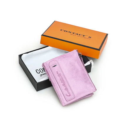 Damen Echtleder Geldbörse Bifold Luxus Retro Fotofächer Kartenhalter Reise Geschenk
