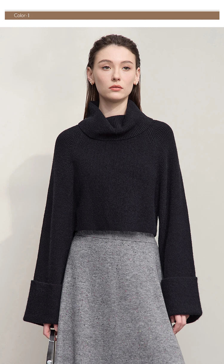 Damen-Rollkragenpullover kurz locker Raglanärmel Herbst-Winter