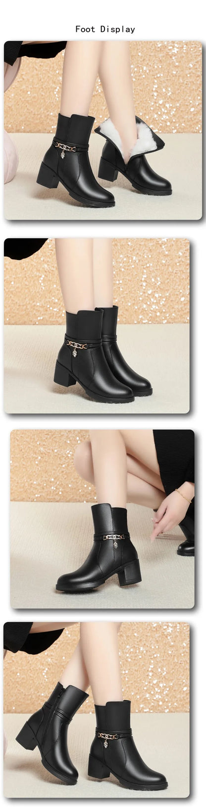 AIYUQI Women Snow Boots Winter 2025 New Genuine Leather Women Ankle Boots Round Toe Large Size Wool Women's Short Booties