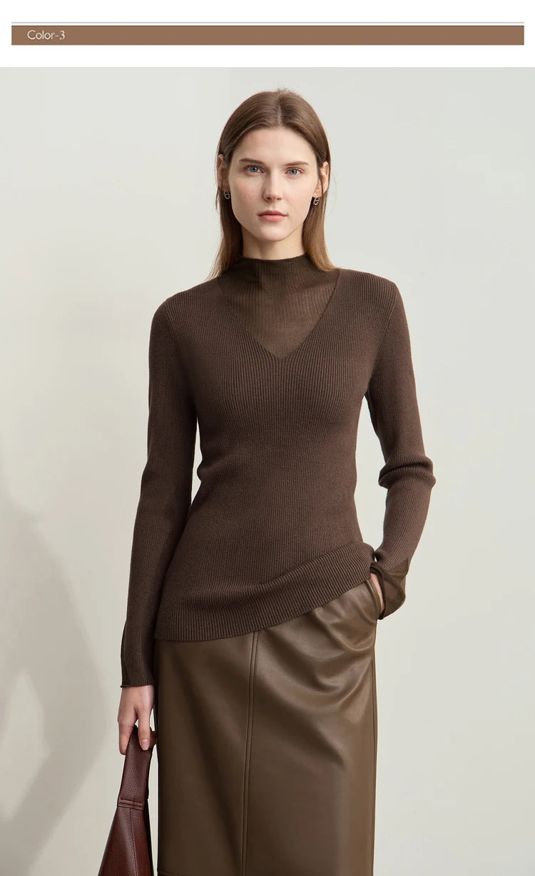 Damen Rollkragenpullover mit transparentem Panel im eleganten minimalistischen Stil