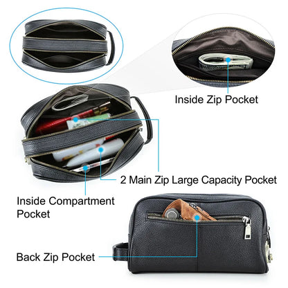 Herren-Clutch aus Leder mit Innenfächern und mehreren Reißverschlusstaschen
