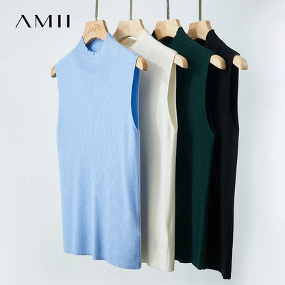 Ärmelloser Rollkragenpullover im Set: hellblau, creme, dunkelgrün und schwarz