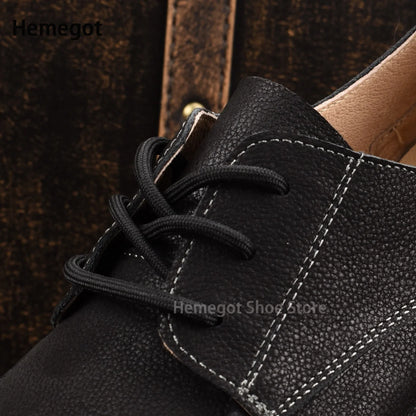 Thick-Soled Men's Shoes Retro British Style Non-Slip Leather Shoes Men's Shoes Wear-Resistant Solid Color Handmade Men's Shoes