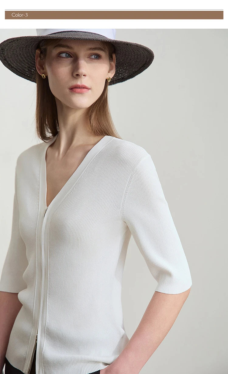 Damen V-Ausschnitt Strickjacke Slim Reißverschluss Viskose Herbst