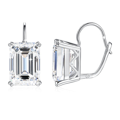 Damen-Clip-Ohrringe aus Silber 925 mit Moissanit Emerald-Schliff 10 Ct Hypoallergen
