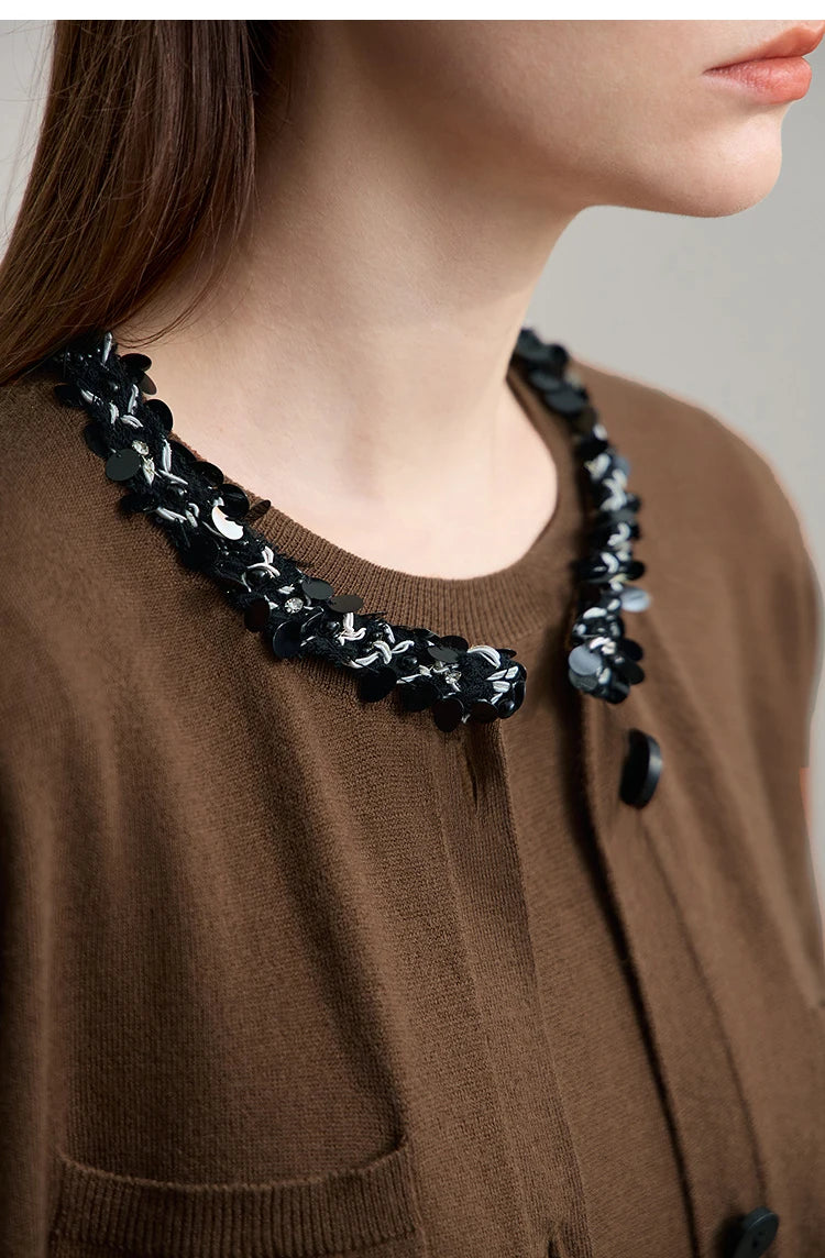 Damen-Strickjacke ärmellos lang Rundhals einfarbig elegant Herbst