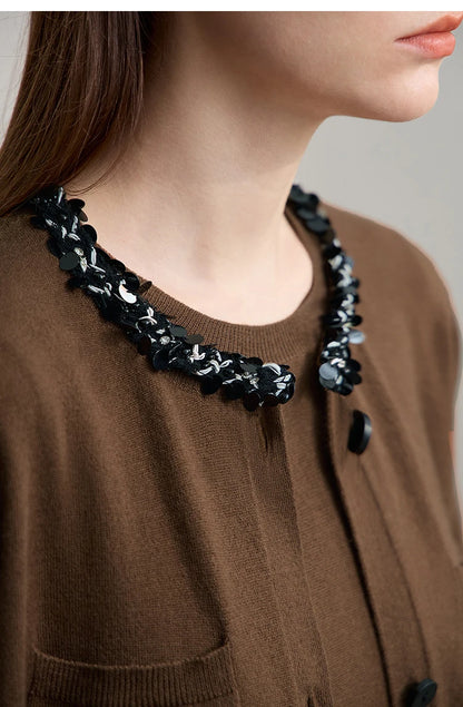 Damen-Strickjacke ärmellos lang Rundhals einfarbig elegant Herbst