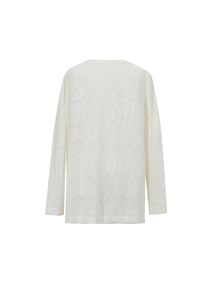 Damen-Rundhalspullover Jacquard Raglan locker lang Lyocell Frühling