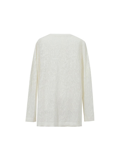 Damen-Rundhalspullover Jacquard Raglan locker lang Lyocell Frühling