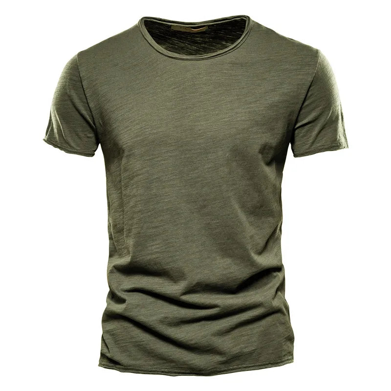 Herren-T-Shirt mit V-Ausschnitt, kurzarm, einfarbig olivgrün, schmaler Schnitt