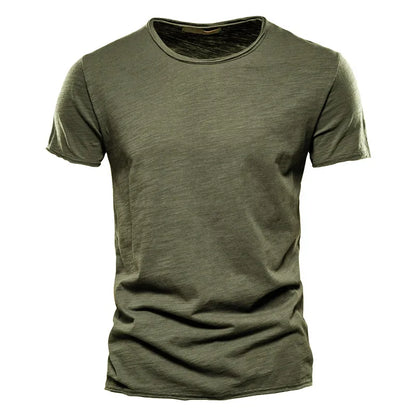 Herren-T-Shirt mit V-Ausschnitt, kurzarm, einfarbig olivgrün, schmaler Schnitt