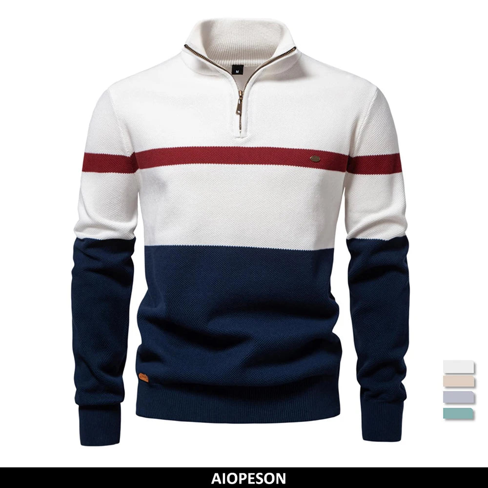 Herren Pullover aus hochwertiger Baumwolle mit Reißverschluss im Mock Neck Stil