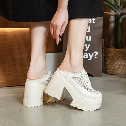 AIYUQI Hausschuhe Frauen High Heel 2025 Neue Sommer Closed Toe Frauen Hausschuhe 11 cm Höhe Mesh Plattform Hausschuhe Frauen