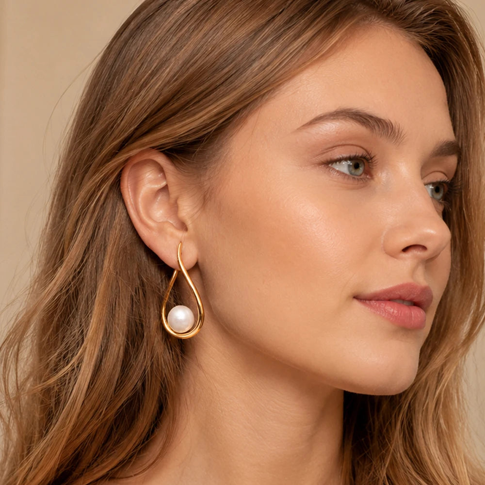 Damen-Ohrtropfen Perle Wassertropfen vergoldet Vintage aus Sterlingsilber