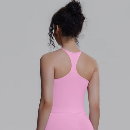 Sportweste für Fitness in Pink mit Trägern und Brustpolster, Rückansicht