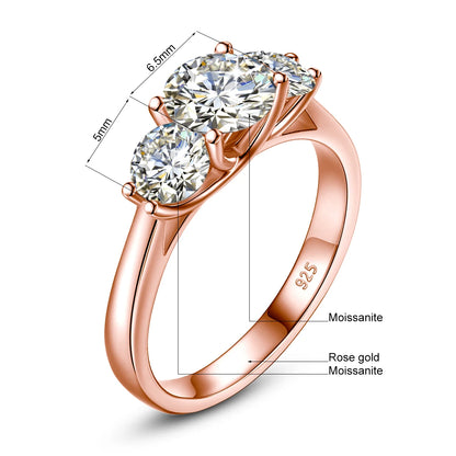 Damen-Ring Mit Moissanit Drei-Stein-Anordnung Totem-Design 2 Ct Sterlingsilber 925 Schmuck