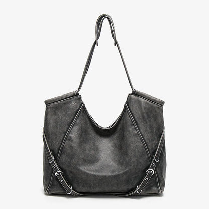 Damen-Schultertasche aus weichem PU mit verstellbaren Schnallenriemen und großem Fassungsvermögen dunkelgrau